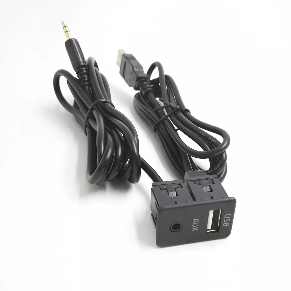 Car Dash Flush Mount USB Port Panel Auto Boat 3.5mm AUX USB Extension Cable Adapter for VW Toyota