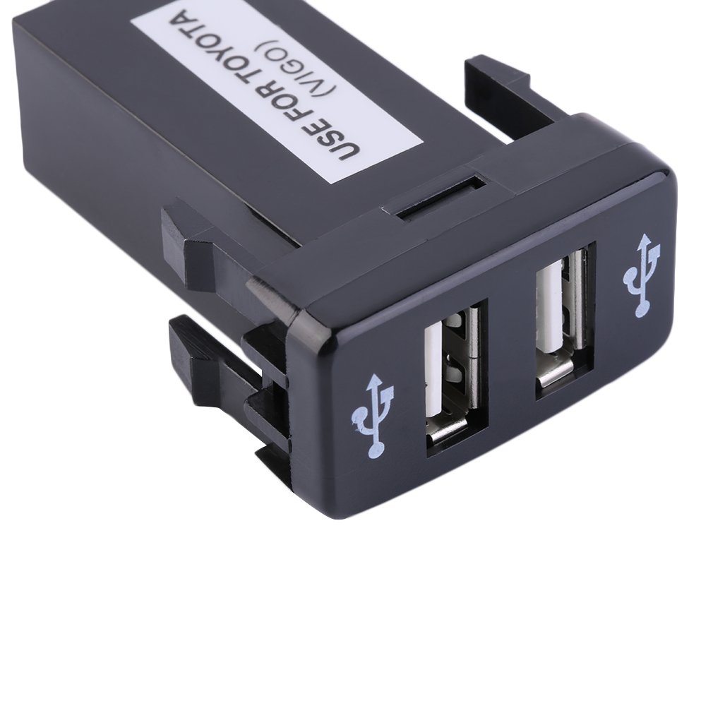New Auto Car DC 5V 2.1A Dual USB Port Charger Dashboard Mount with Audio Input For Toyota