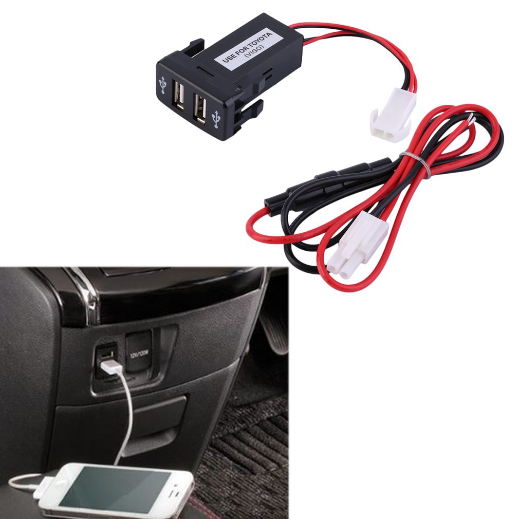 New Auto Car DC 5V 2.1A Dual USB Port Charger Dashboard Mount with Audio Input For Toyota