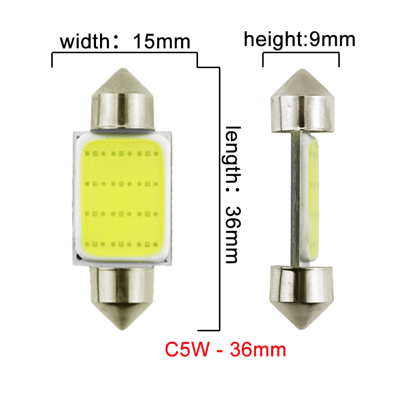 1Pair  C10W C5W LED COB Festoon 12V White bulbs for car License plate Interior Reading Light