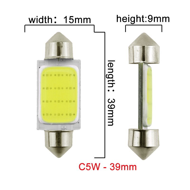 1Pair  C10W C5W LED COB Festoon 12V White bulbs for car License plate Interior Reading Light