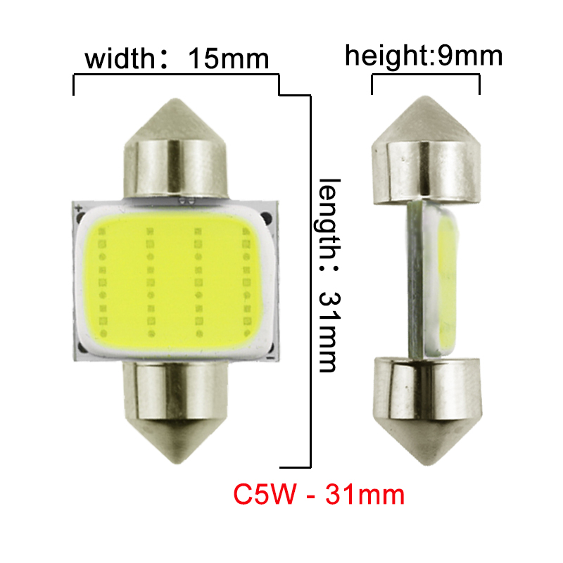 1Pair  C10W C5W LED COB Festoon 12V White bulbs for car License plate Interior Reading Light