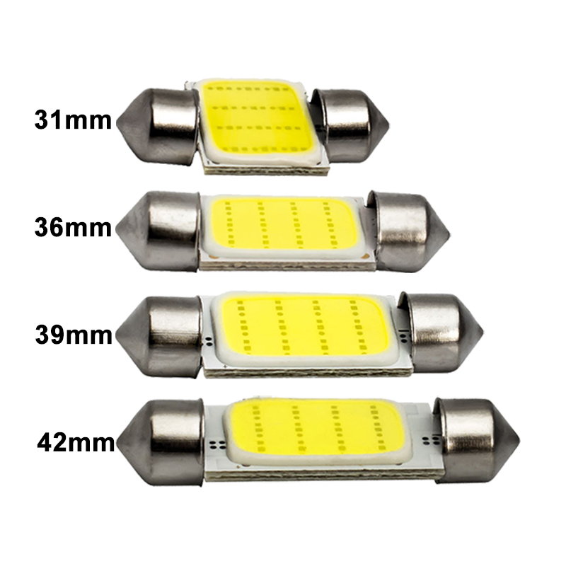 1Pair  C10W C5W LED COB Festoon 12V White bulbs for car License plate Interior Reading Light