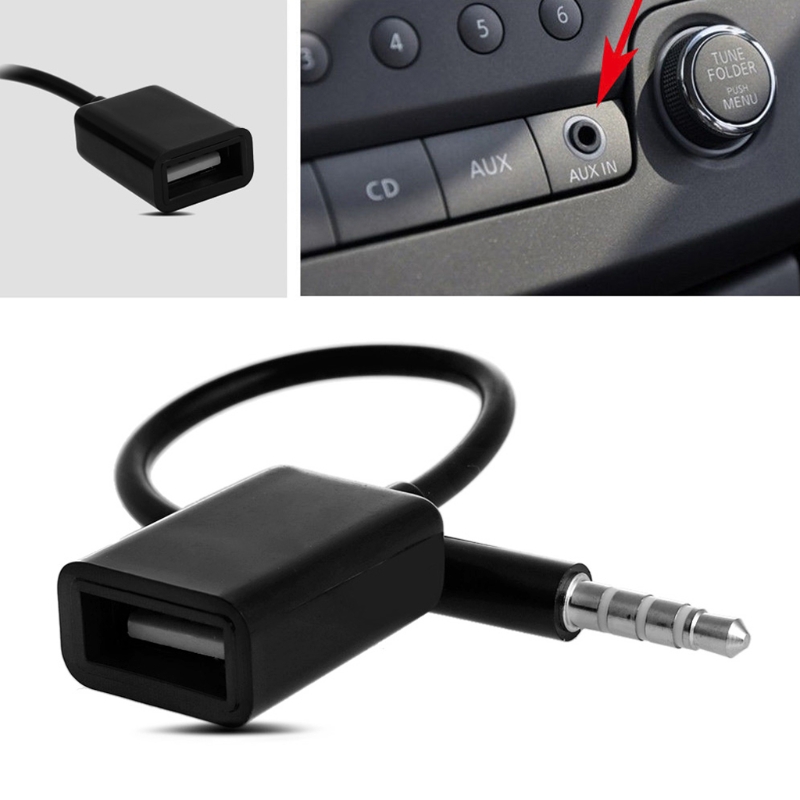 New 3.5mm Male AUX Audio Plug Jack To USB 2.0 Female Converter Cable Cord For Car MP3