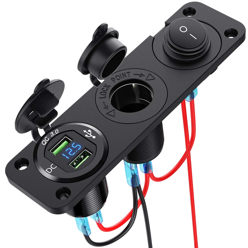 New Dual Cigarette Lighter Socket Distributor 250W Waterproof 12V Dual Usb Charger Power Adapter