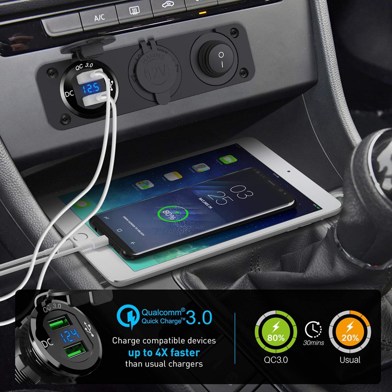 New Dual Cigarette Lighter Socket Distributor 250W Waterproof 12V Dual Usb Charger Power Adapter