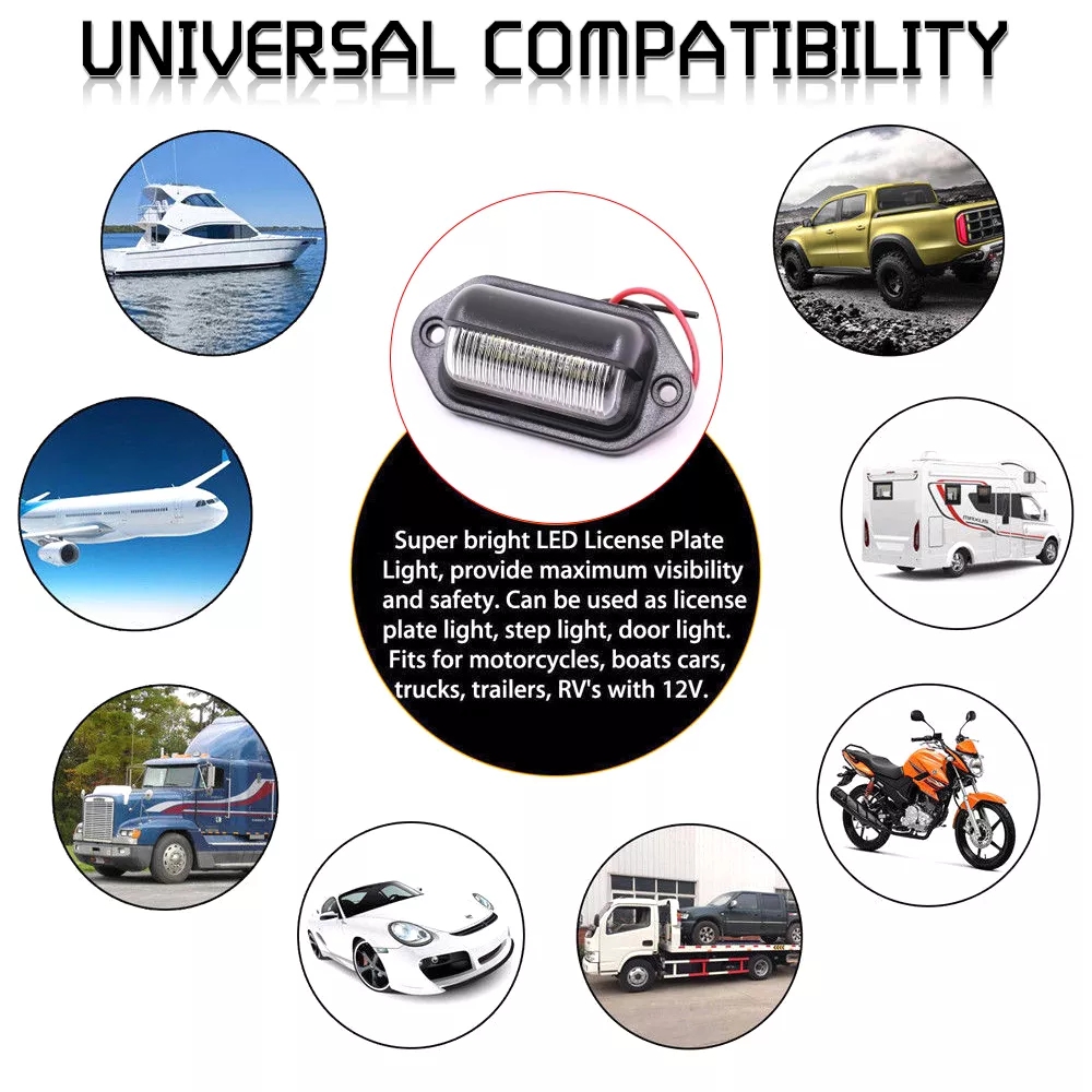 1 Pair Car Number Plate Light 12V 6 SMD LED License Plate Lamp Light for Truck SUV