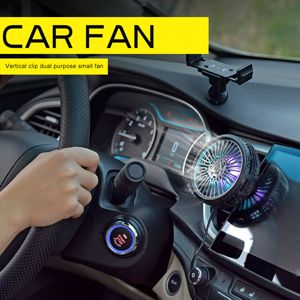 Universal Car Vent Fan Multi-function USB Interface Mini Fan Blade LED Lamp Car Fan
