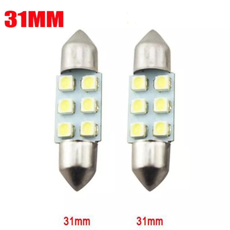 1 Pair 31mm 36mm 39MM 41mm 6SMD 1210 LED Festoon Dome C5W Car Interior Reading Light Bulbs 12V