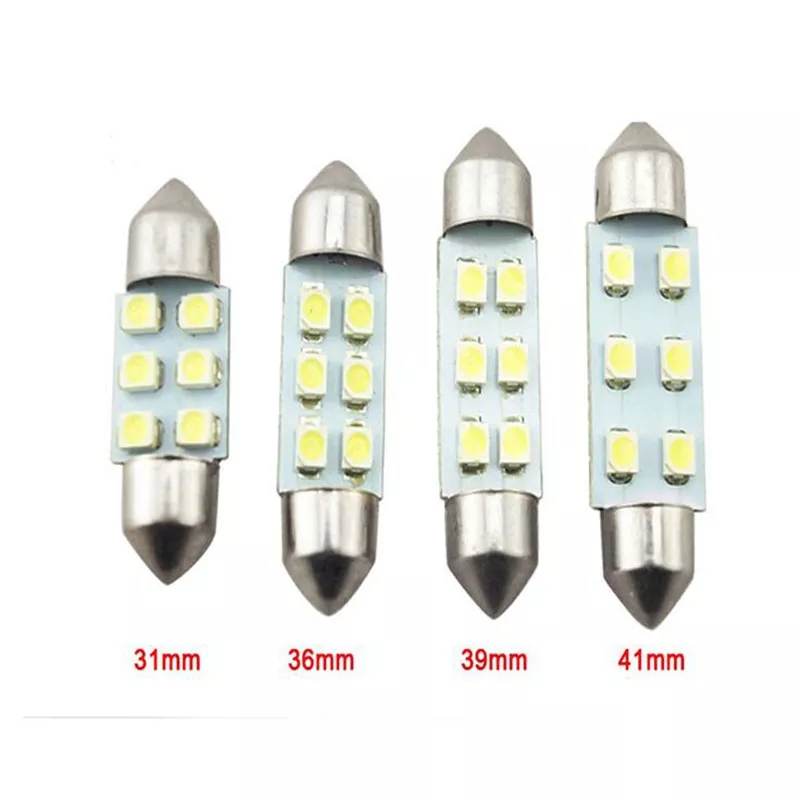 1 Pair 31mm 36mm 39MM 41mm 6SMD 1210 LED Festoon Dome C5W Car Interior Reading Light Bulbs 12V