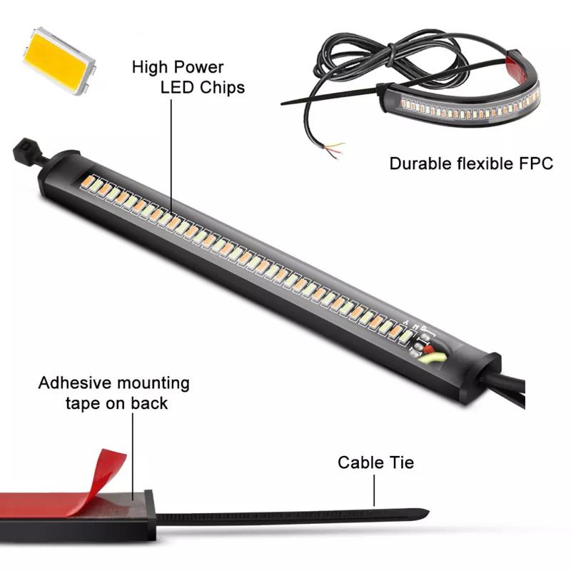LED Motorcycle Turn Signal Light DRL Amber White Moto Flashing Ring Fork Strip Lamp