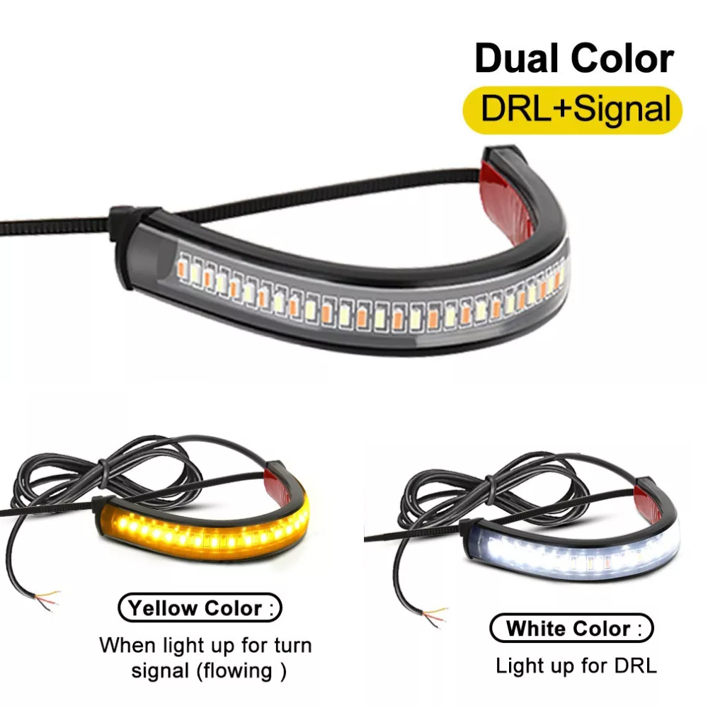 LED Motorcycle Turn Signal Light DRL Amber White Moto Flashing Ring Fork Strip Lamp