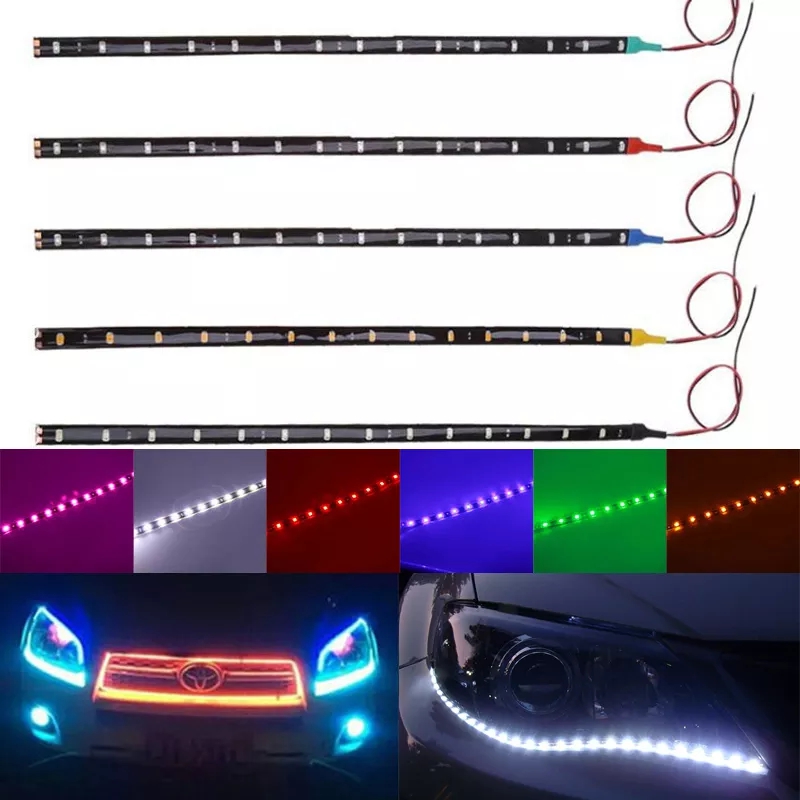 1PCS  30cm 15LED Strip Light High Power 12V Bulb Atmosphere Decorative lamp Auto interior Light Modification Ambient Light