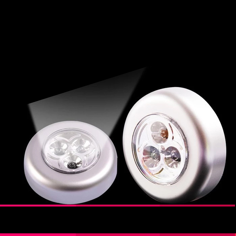 3LED Touch Lamp Pat Lights Car Ceiling Wall  Cabinet Light Round Battery Powered Stick Tap Touch Light Click Lamp