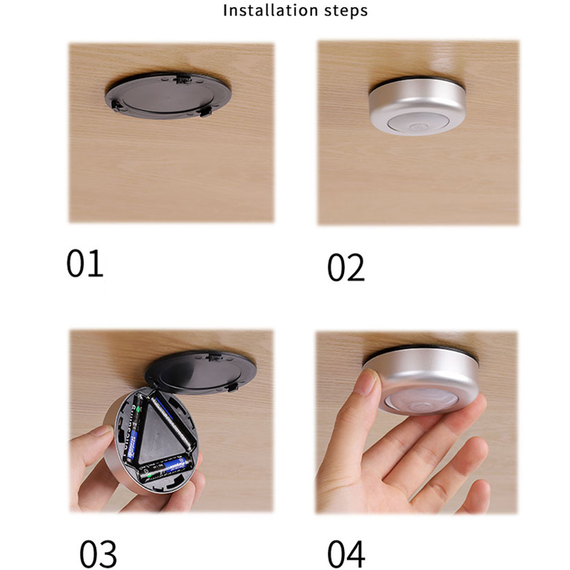 3LED Touch Lamp Pat Lights Car Ceiling Wall  Cabinet Light Round Battery Powered Stick Tap Touch Light Click Lamp