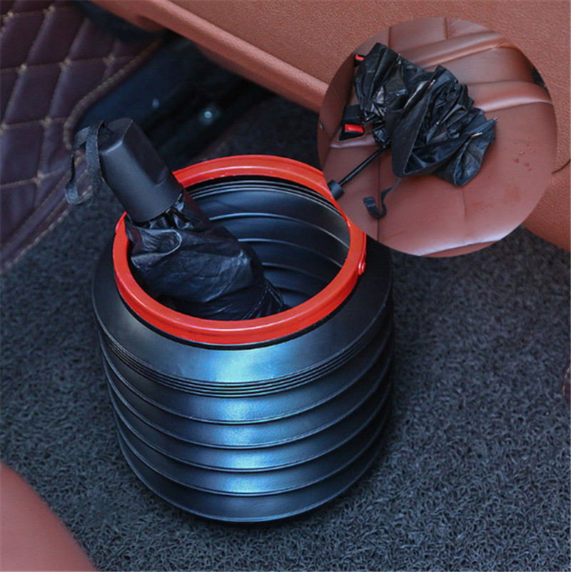 1 X 4L Car Trash Bin Automobile Wash Telescopic Storage Bucket Folding Rubbish Organizer Garbage Can Universal Black