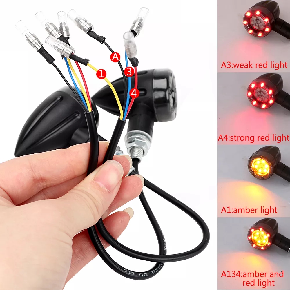 1 pair Indicator Lamp for Motorcycle Lighting Turn Signal Lights Amber and Red Motorcycle Flasher Brake Stop Light