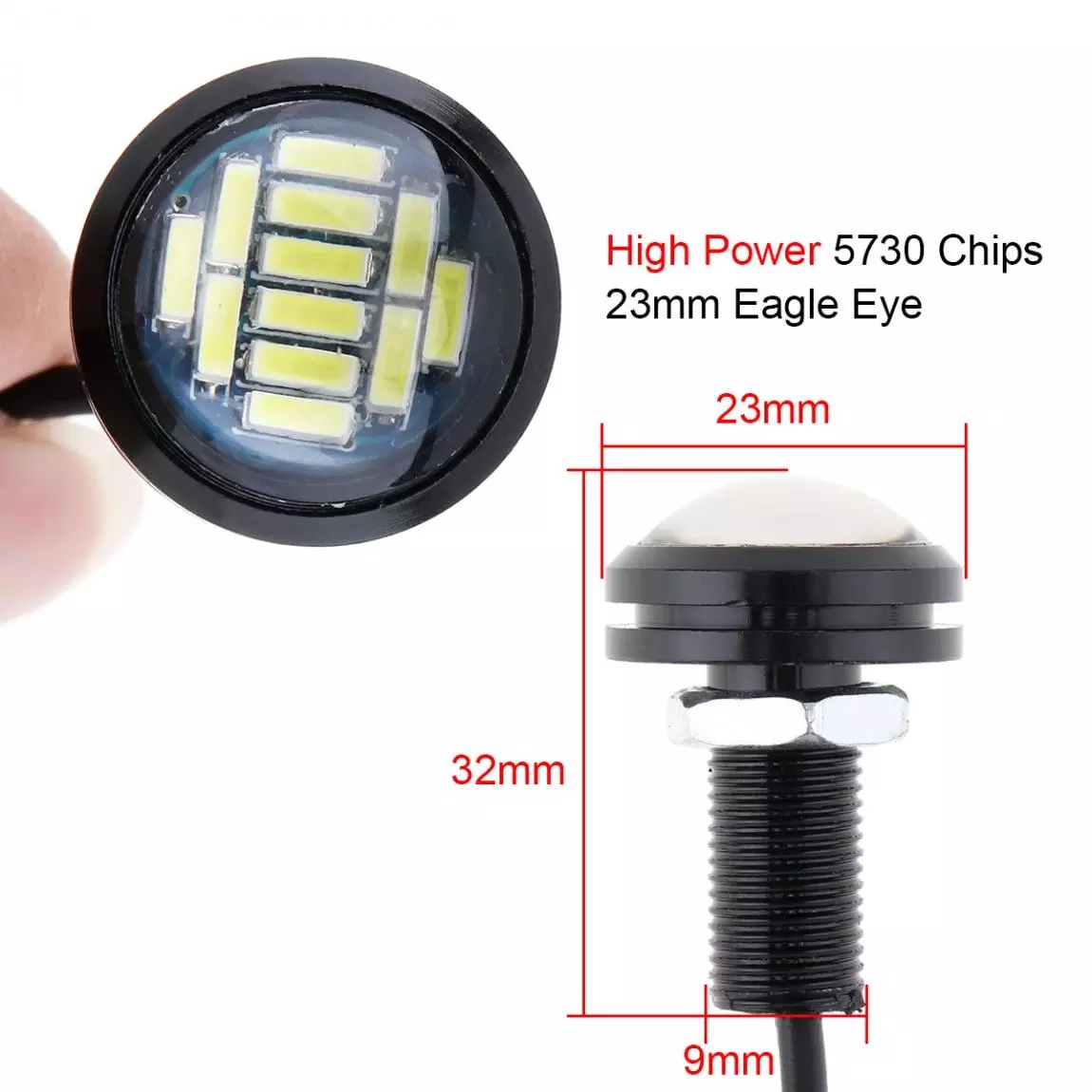 1 Pair 12V 18W Eagle Eye LED 23mm Hawkeye Reverse Backup Light White Car Fog Round DRL Bulb Reverse Parking Signal Lamp