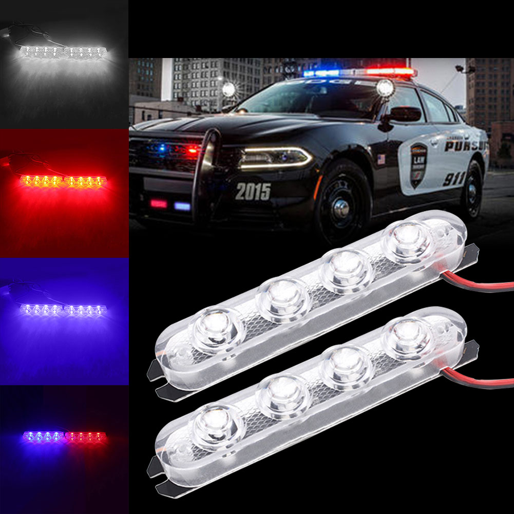 2PCS 4 LED DRL Light 12V Auto Strobe Warning Light Wireless Remote Car Truck Light Flashing Firemen Lights