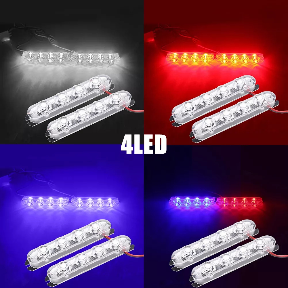 2PCS 4 LED DRL Light 12V Auto Strobe Warning Light Wireless Remote Car Truck Light Flashing Firemen Lights