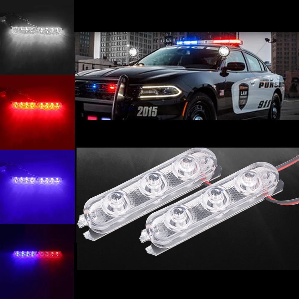 1Pair  3 LED DRL Ambulance Police Light 12V Auto Strobe Warning Light Wireless Remote Car Truck Light Flashing Firemen Lights