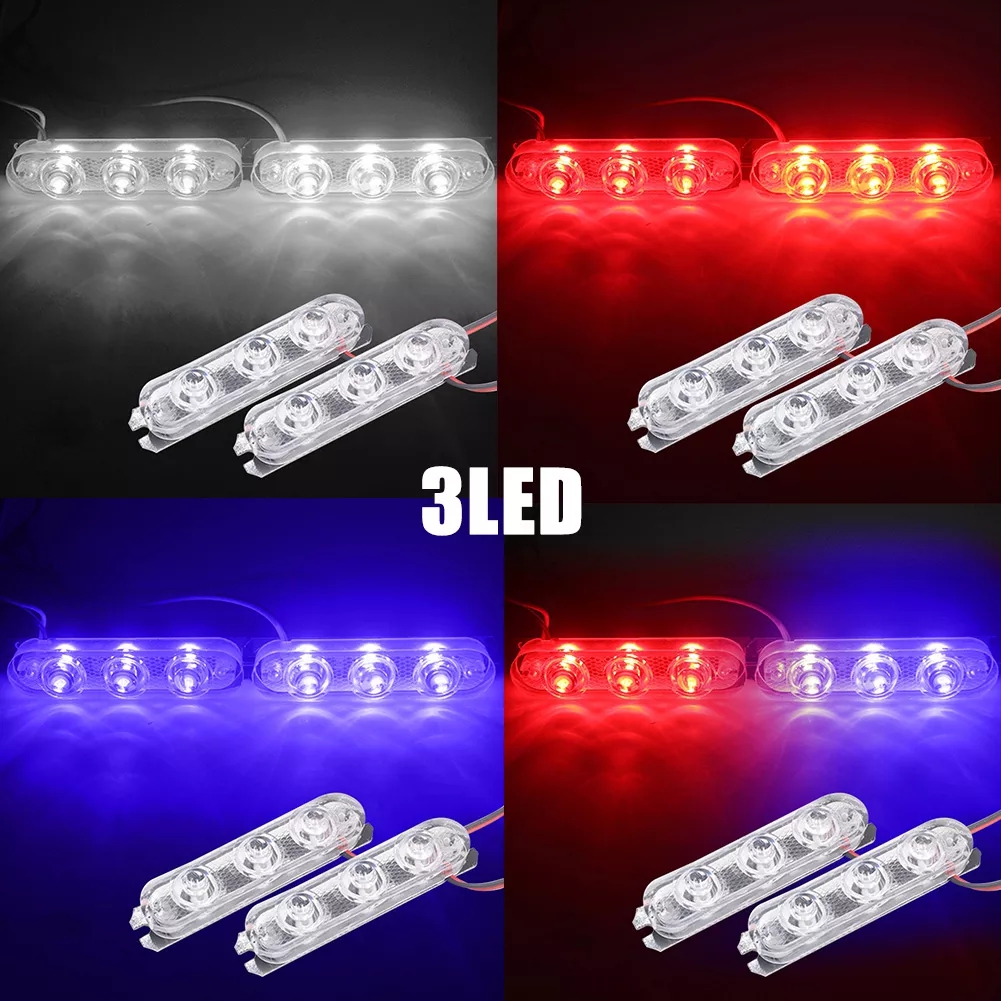 1Pair  3 LED DRL Ambulance Police Light 12V Auto Strobe Warning Light Wireless Remote Car Truck Light Flashing Firemen Lights