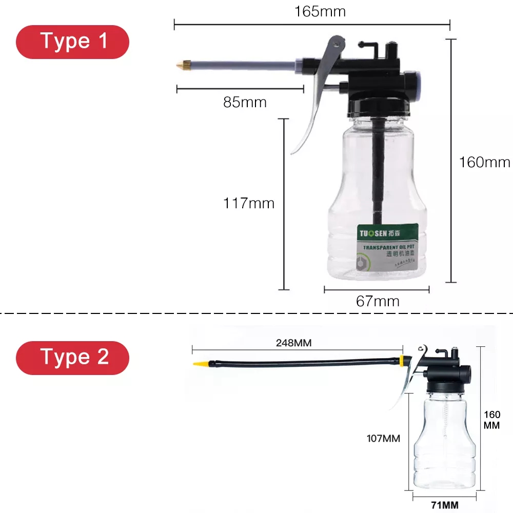 New oiler for greasing Transparent Oil Can Lubrication High Pressure Pump Oiler Lubricating Oil Plastic Machine 250ml