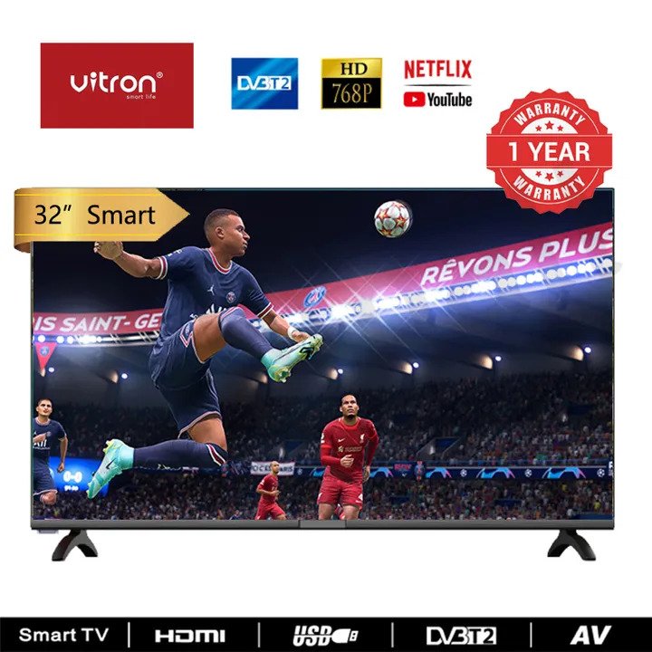 VITRON BLUETOOTH TV-32" INCH HTC3200S,FRAMELESS Smart Android TV Inbuilt Decoder Inbuilt WIFI Netflix Youtube Appstore 2*USB 3*HDMI +14 MONTHS WARRANTY+ 4 FREE GIFTS