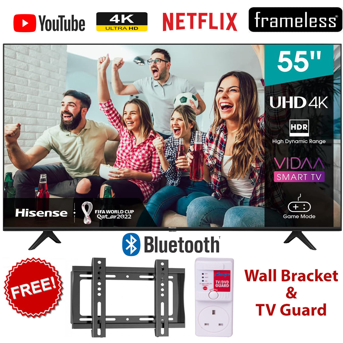 [ OFFER!] Hisense 55" Inch 4K UHD HDR Frameless Smart TV, Netflix, You Tube - 2022 TELEVISION