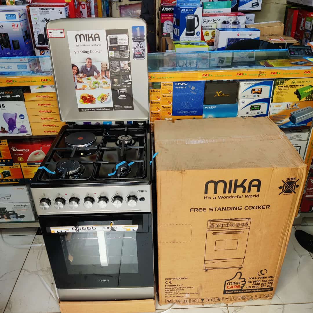 MIKA FREE Standing Cooker, 50cmx60 cm, 3 Gas Burner + 1 Electric Plate & Electric Oven+1 YEAR WARRANTY