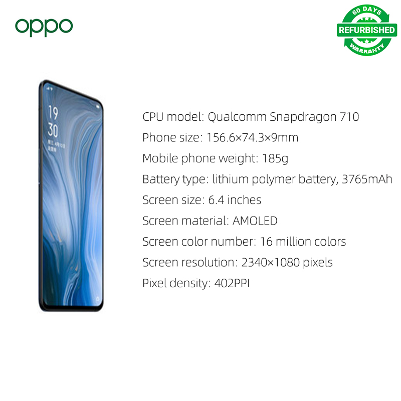 Limited Offer Refurbished OPPO Reno 256GB+6GB  16MP+48MP 6.4 Inch Smartphone Face Unlock Support 2G/3G/4G Network Dual SIM Phones