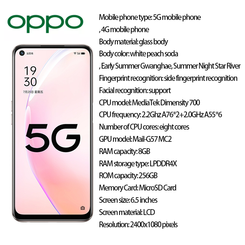 Refurbished oppoA93s Smart Phone 8+256GB with fingerprint unlock 6.5 inch support 2G/3G/4G/5G network dual SIM 5000mAh