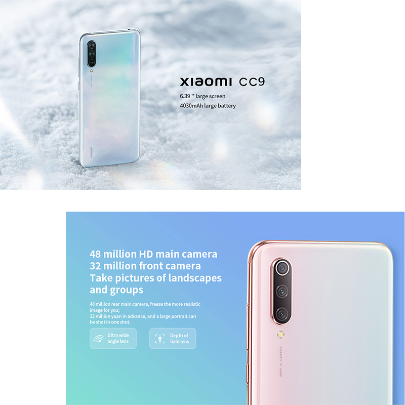 Refurbished Xiaomi CC9 Smart Phone 8+256GB with FingerPrint Unlock 6.39 Inch Support 2G/3G/4G Network Dual Sim 4030mah