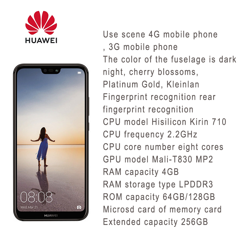 Refurbished Huawei P20 Lite Smart Phone4+128GB Fingerprint Unlock 5.84 inches supporting 2G/3G/4G network dual card 3000mAh