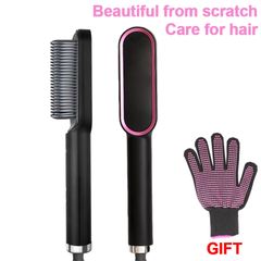 【Newest arrival】Hair Straightener Tourmaline Ceramic Hair Curler Brush Hair Comb Straighteners Curling Hair Iron Hair Styler Tool Black one size