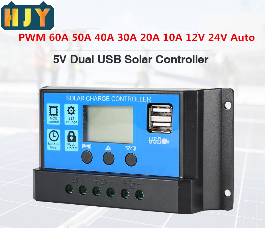 MPPT Solar Charge Controller PWM 100A 60A 50A 40A 30A 20A 10A Solar Power Regulator 12V 24V Auto Dual USB LCD Display Load Discharger