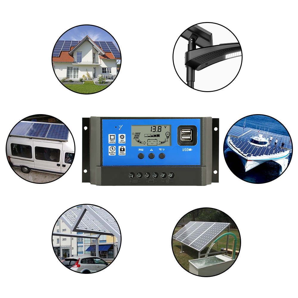 MPPT Solar Charge Controller PWM 100A 60A 50A 40A 30A 20A 10A Solar Power Regulator 12V 24V Auto Dual USB LCD Display Load Discharger