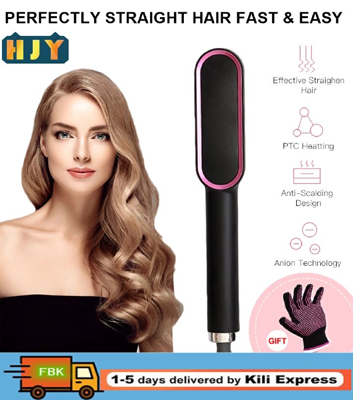【FBK 1-3days arrival 】Hot Comb Hair Straightener Tourmaline Ceramic Hair Curler Brush Hair Comb Straighteners Curling Hair Iron Hair Styler Tool