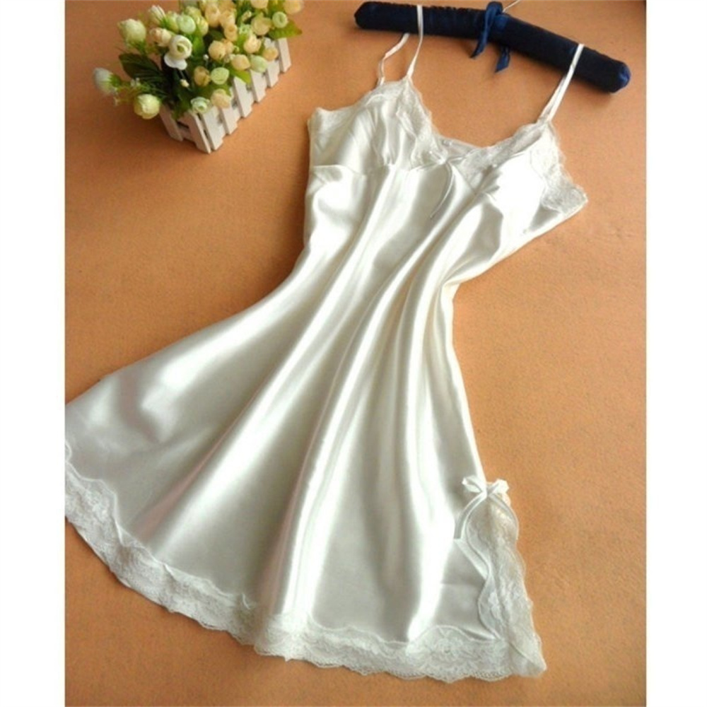 【wholesale prices】Lace V Neck Lingerie Dresses Women Night Dress Satin Sleepwear Lace Up Sleepwear Sleeveless Night Gown Bathrobe Nightdress