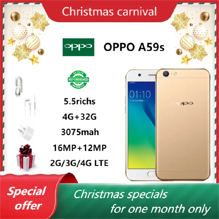 Refurbished OPPO A59s 32GB+4GB Smart Phone Unlock 5.5inch 2G/3G/4G LTE 16MP+13MP Camera Nano SIM card dual