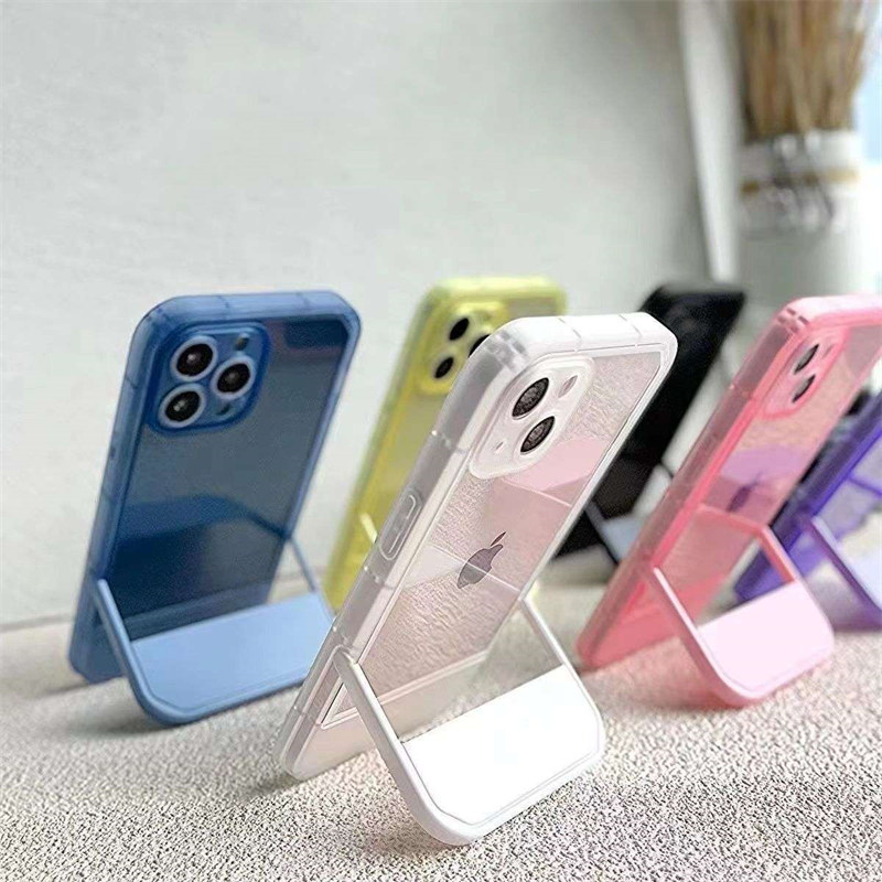 Huawei Covers Invisible Stand Holder Phone Case For iphone 11 12 13 Pro Max X XR XS Max 11 Clear Shockproof Bumper Phone Holder Silicone Cover