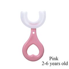 Baby Toothbrush 360 Degree U-shaped Children's Tothbrush Silicone Toothbrush Children's Oral Hygiene Cleaning Pink 2-6 years old