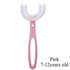 Baby Toothbrush 360 Degree U-shaped Children's Tothbrush Silicone Toothbrush Children's Oral Hygiene Cleaning Pink 7-12 years old