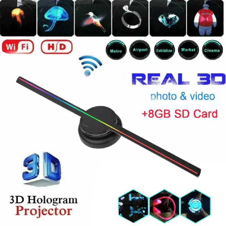 2022 3d Hologram Projector Fan Wall-mounted Wifi Led Player Sign Holographic Lamp Remote Advertising Display support Image video