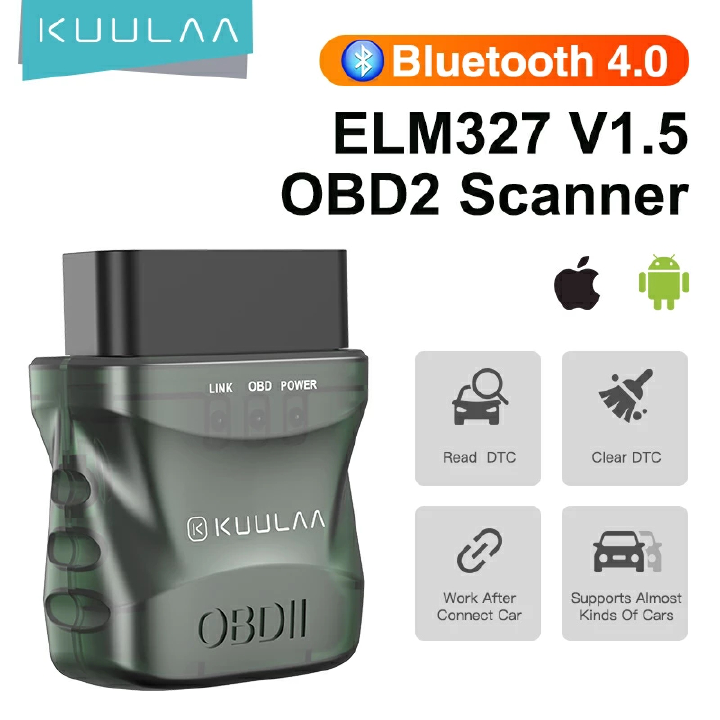 Kuulaa elm327 v1.5 obd2 scanner bluetooth 4.0 obd 2 car diagnostic tool for ios android pc elm 327 scanner obdii reader