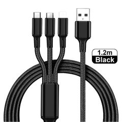 Three-in-one Data Cable Android Iphone Type-c  Data Cable Quality Assurance Strong and Durable Capsule Braided Data Cable Fast Charging Black 1.2M