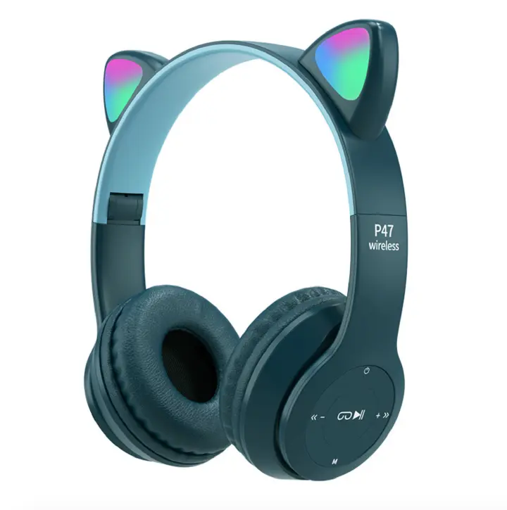 LED Glowing Foldable Headphone Cute Cat Ear BT5.0 Earphone Wireless Kids Children Headset Waterproof, Noise Cancelling, Microphone
