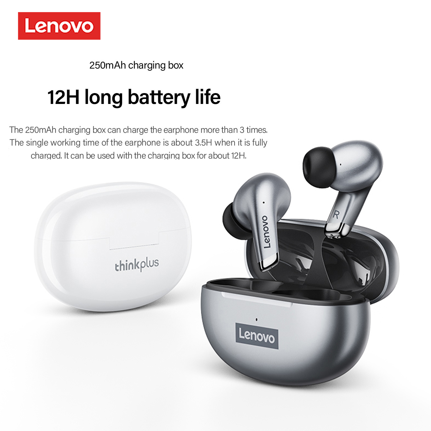 Lenovo LP40 TWS Wireless Earphone Bluetooth 5.0 Dual Stereo Noise Reduction Bass Touch Control Long Standby Earbud