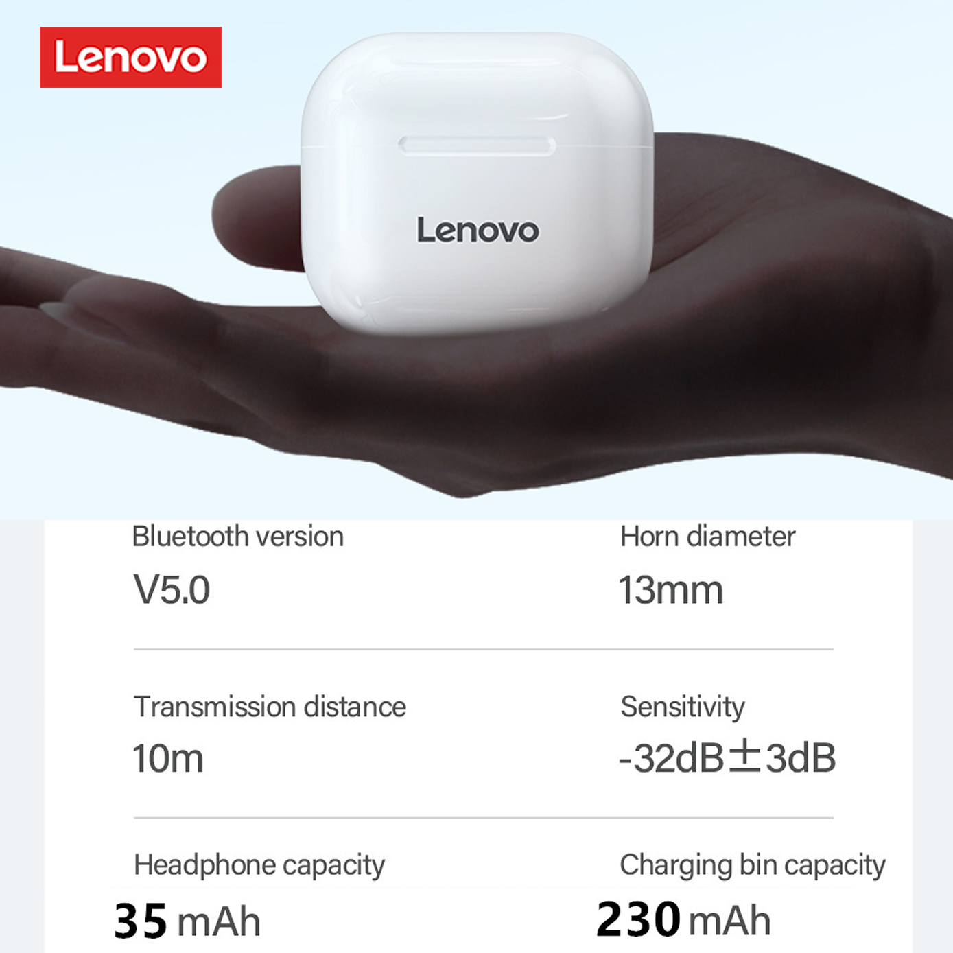 Lenovo LP40 TWS Wireless Earphone Bluetooth 5.0 Dual Stereo Noise Reduction Bass Touch Control Long Standby Earbud