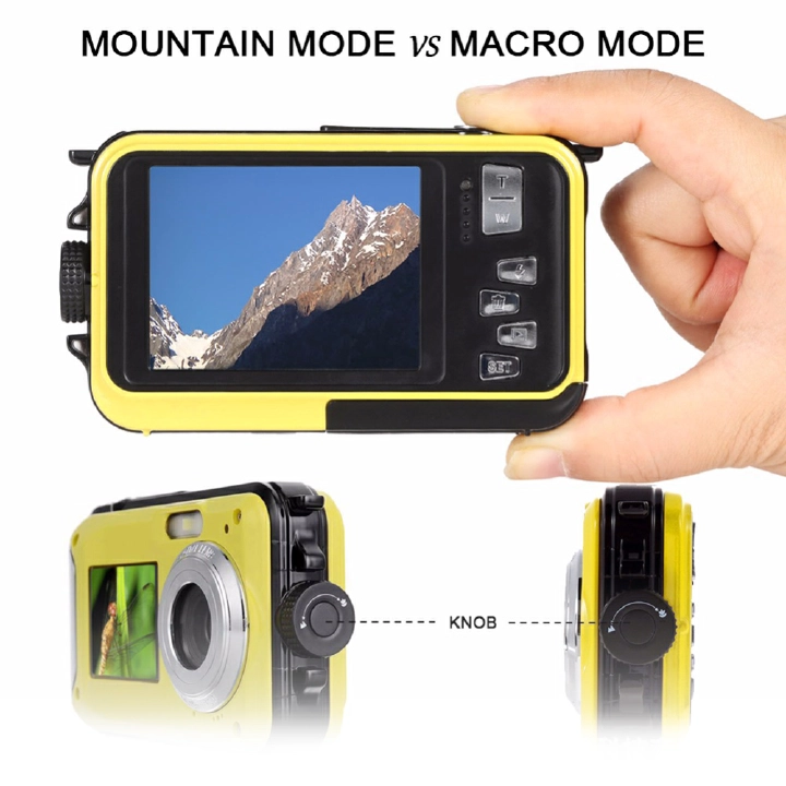 Waterproof and anti-shake digital camera 1080p full hd 2.4mp dual screen selfie recorder for dv recording